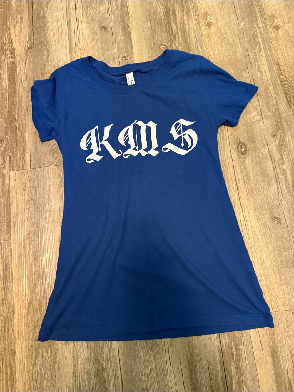Bold Blue Tee with White KMS Graphic